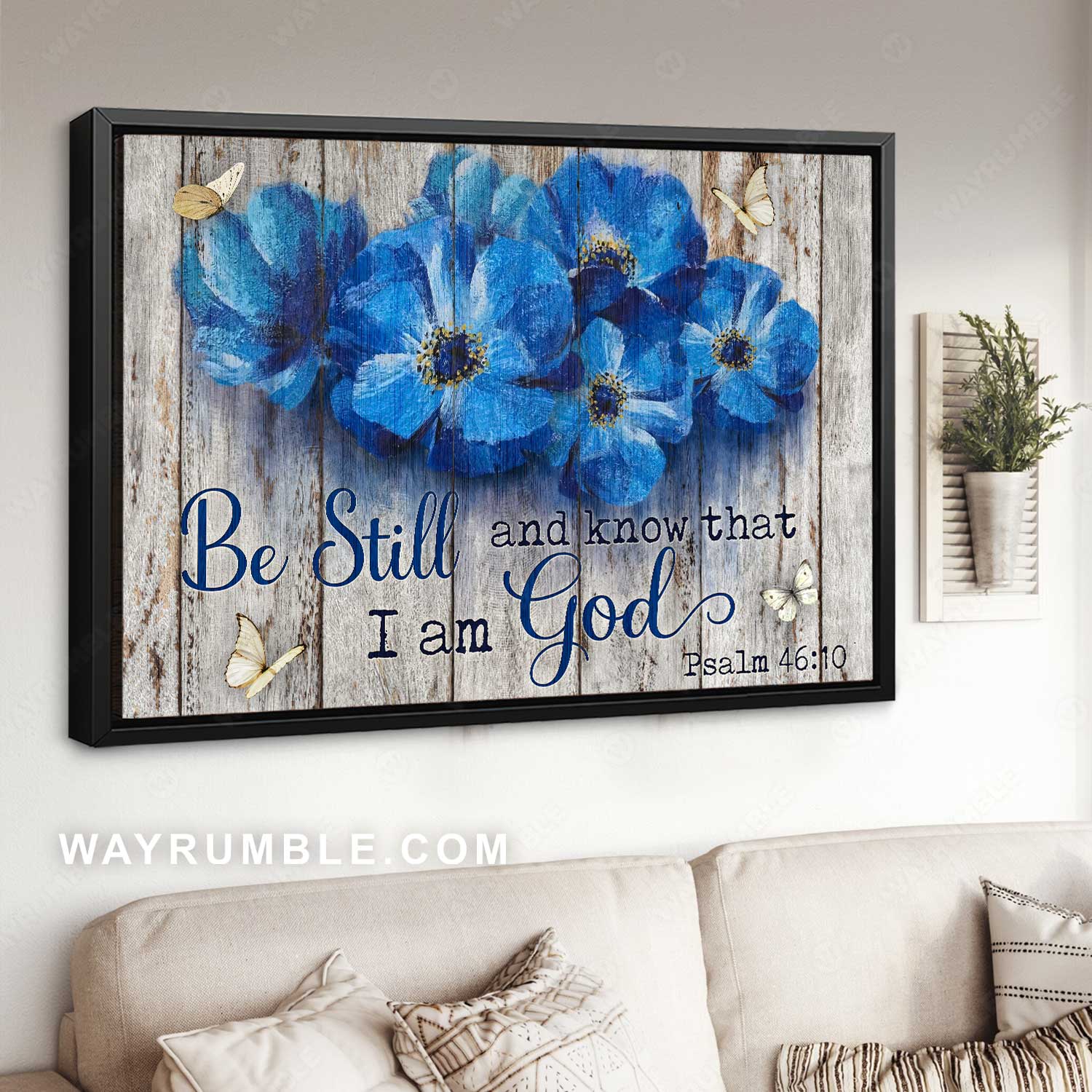 Blue jasmine flower, Butterfly drawing, Be still and know that I am God - Jesus Landscape Canvas Prints, Home Decor Wall Art