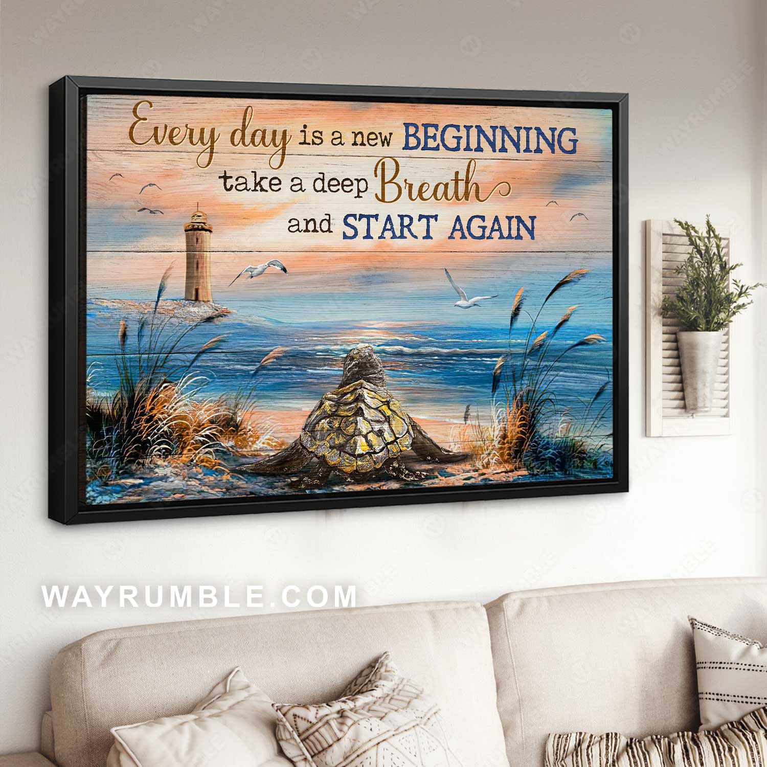 Beautiful blue beach, Sunset drawing, Sea turtle, Every day is a new beginning - Jesus Landscape Canvas Prints, Home Decor Wall Art