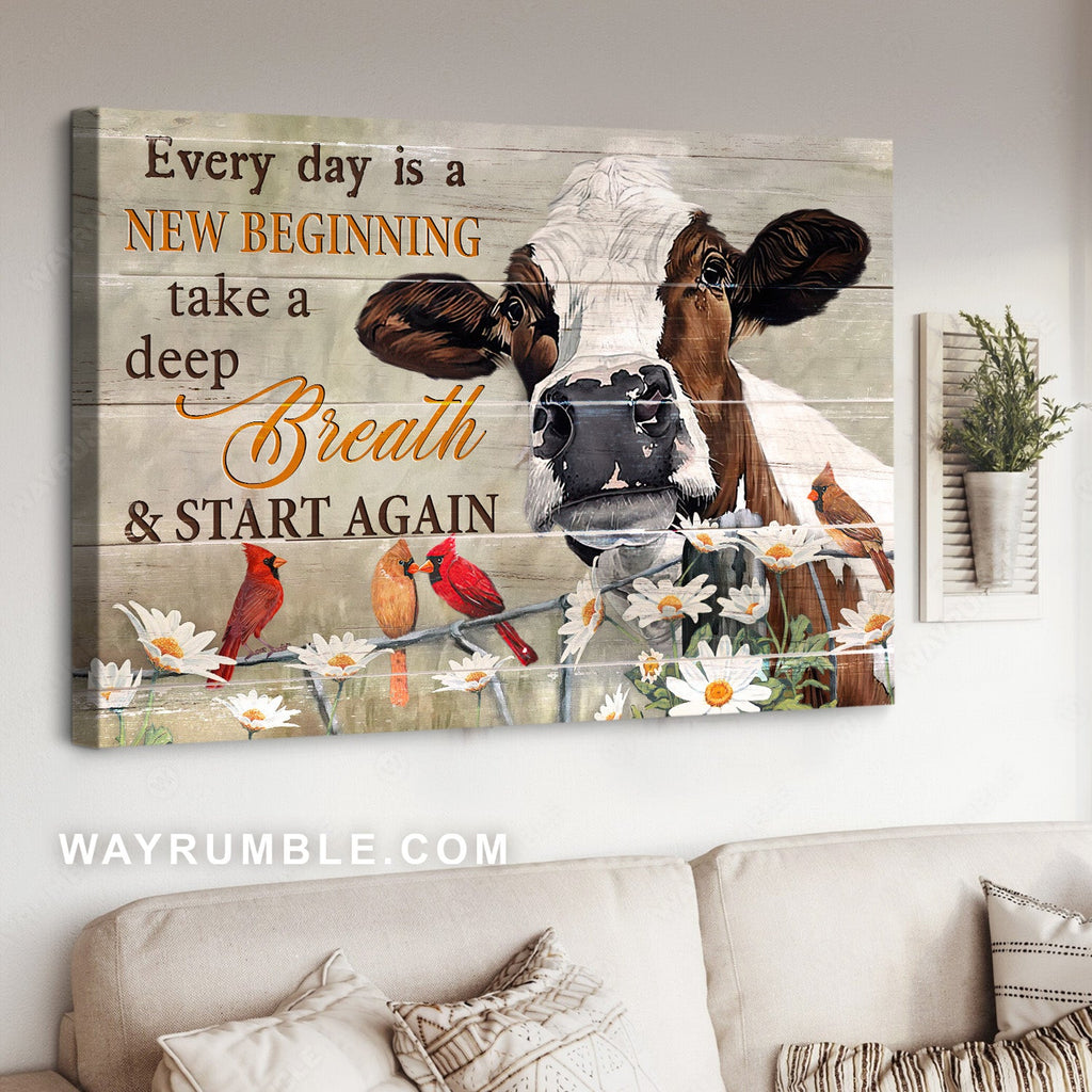 Watercolor dairy cow, Little cardinal, Daisy garden, Every day is a new beginning - Jesus Landscape Canvas Prints, Home Decor Wall Art