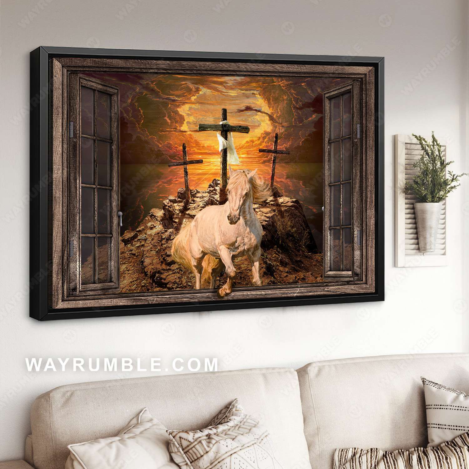 Running horse, White horse painting, The light from heaven - Jesus Landscape Canvas Prints, Christian Wall Art