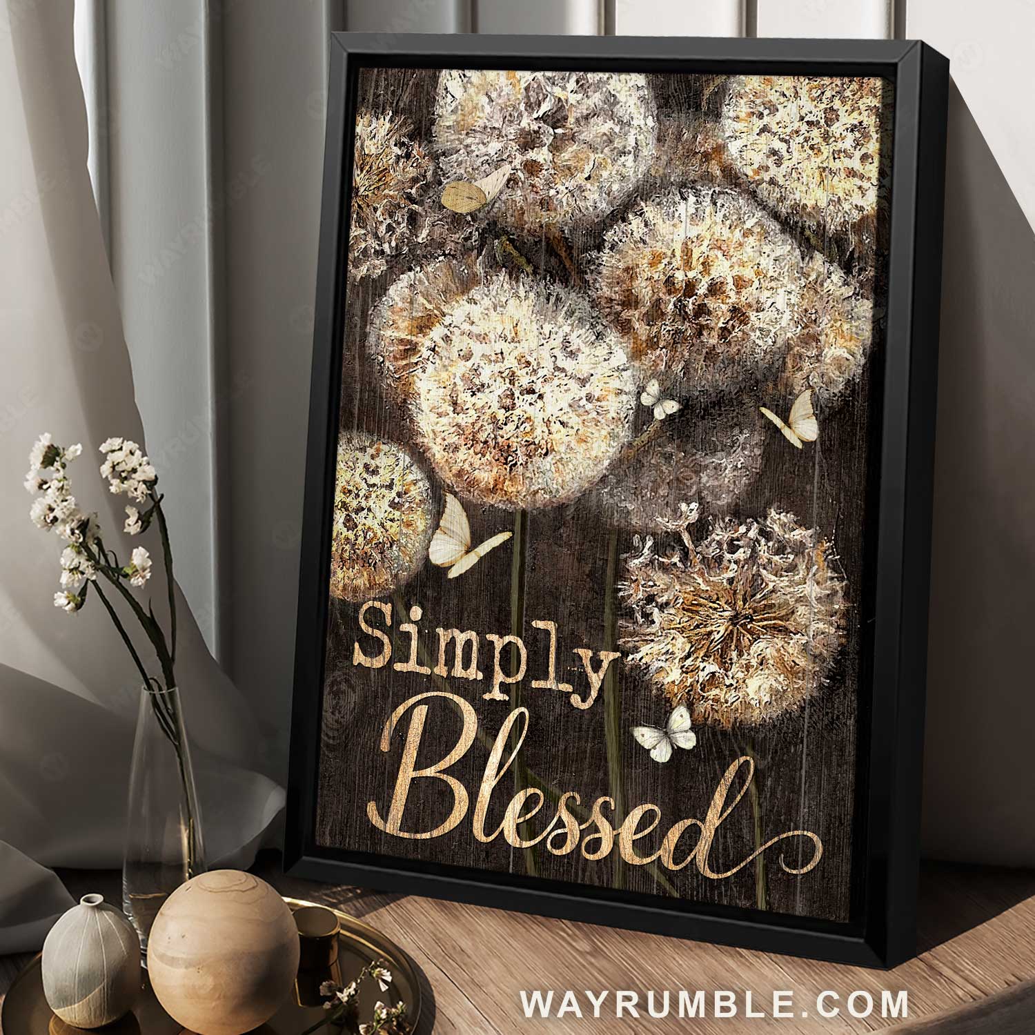 Dried dandelion painting, Yellow butterfly, Home Decoration, Simply blessed - Jesus Portrait Canvas Prints, Home Decor Wall Art