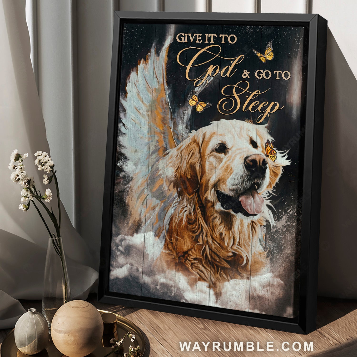 Little Golden Retriever, Pretty wings, Give it to God and go to sleep - Jesus Portrait Canvas Prints, Home Decor Wall Art