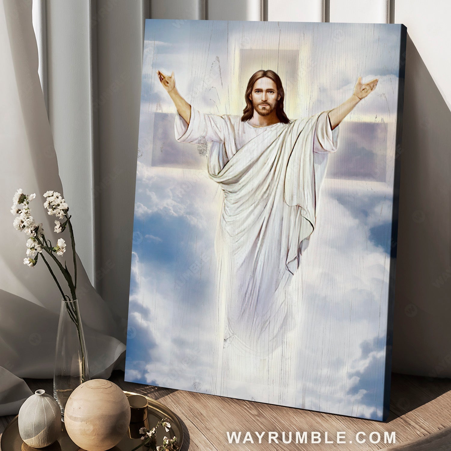 Stunning sky, The world of Jesus, White cross symbol, Pray for healing - Jesus Portrait Canvas Prints, Home Decor Wall Art