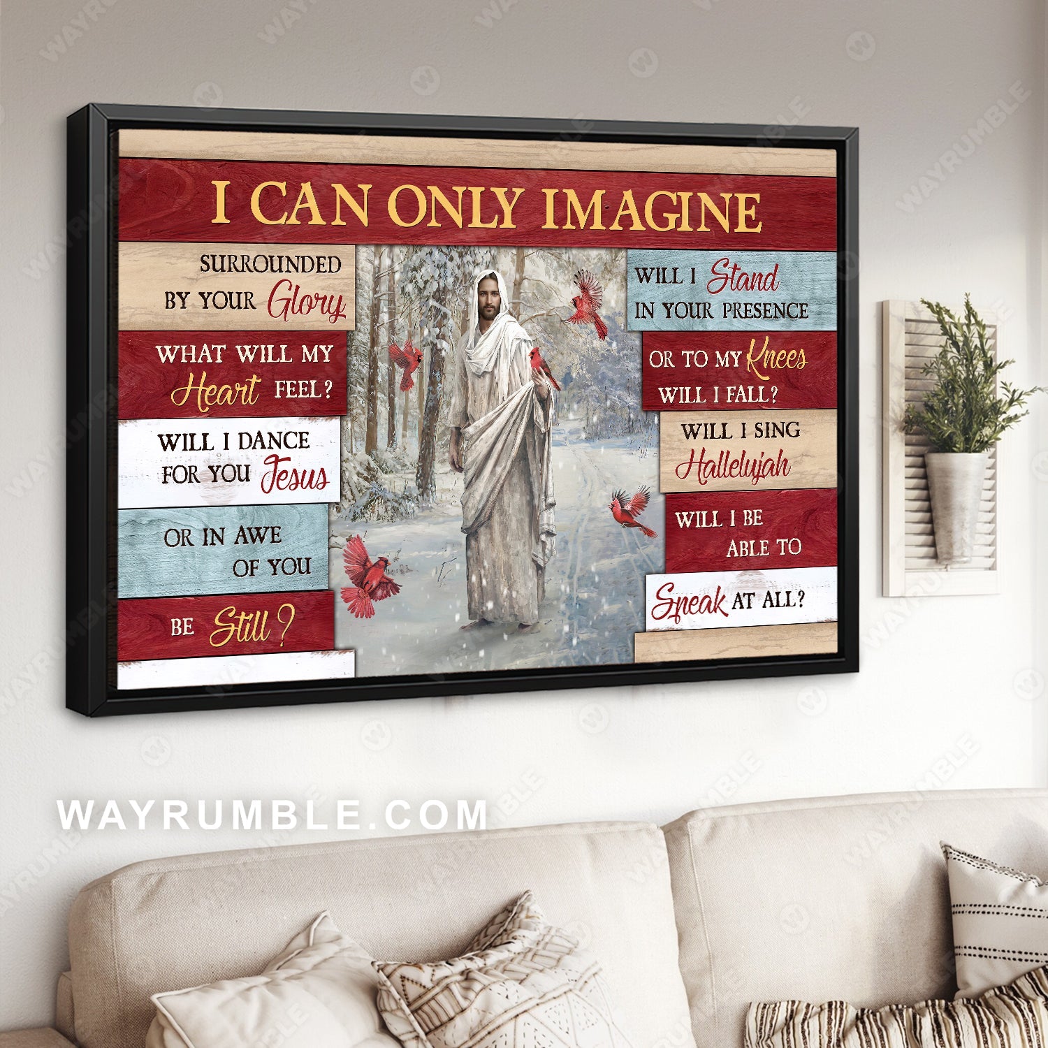 Winter forest, Stunning cardinal, Colorful background, I can only imagine - Jesus Landscape Canvas Prints, Home Decor Wall Art