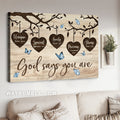 Wooden heart, Oldest tree, Blue butterfly, God says you are unique - Jesus Landscape Canvas Prints, Christian Wall Art