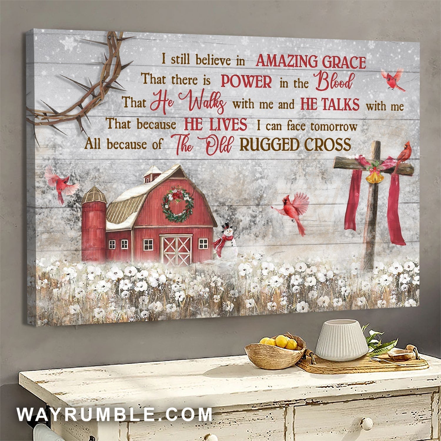 Flower Field, Cardinal, Wooden Cross, Snow man, I still believe in amazing grace - Jesus Landscape Canvas Prints, Wall Art