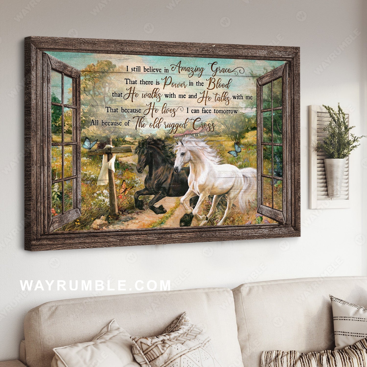 Running horses, Brilliant flower field, Spring painting, I still believe in amazing grace - Jesus Landscape Canvas Prints, Christian Wall Art