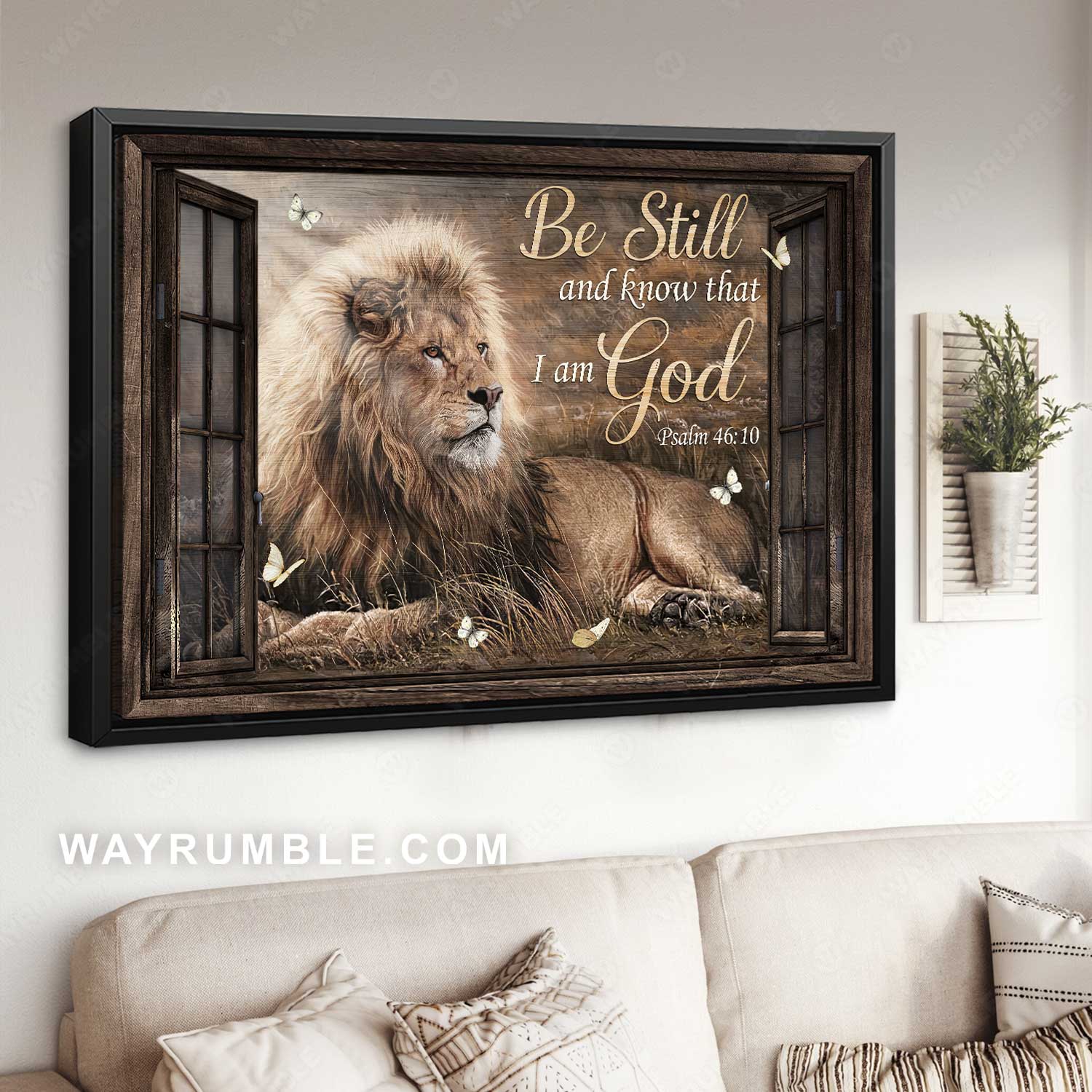 Lion of Judah, Sunny day, Rice field, Be still and know that I am God - Jesus Landscape Canvas Prints, Home Decor Wall Art