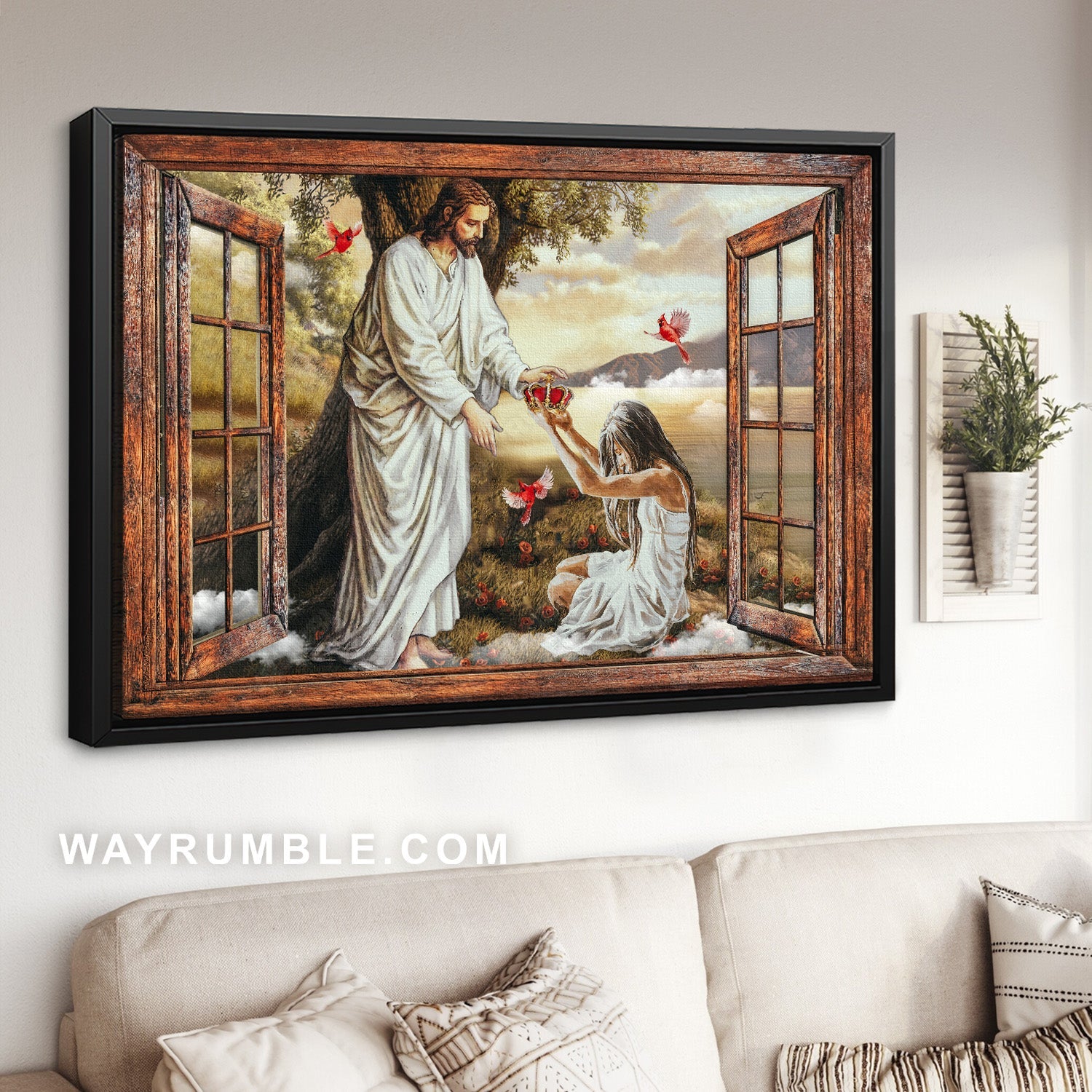 Beautiful girl, King crown, Amazing Jesus painting, The passion of Jesus - Jesus Landscape Canvas Prints, Home Decor Wall Art
