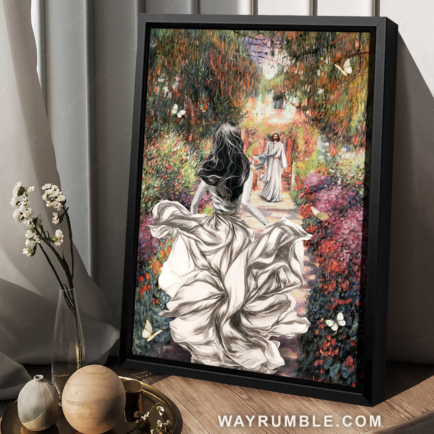 Magic forest, Colorful flower, Running girl, Walking with Jesus - Jesus Portrait Canvas Prints, Home Decor Wall Art