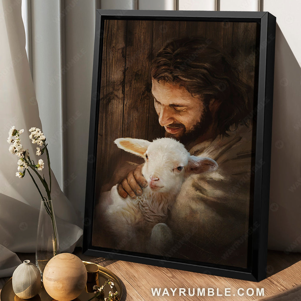 Jesus Christ, The Lamb of God, Jesus holding lamb, Vintage picture- Jesus Portrait Canvas Prints, Christian Wall Art
