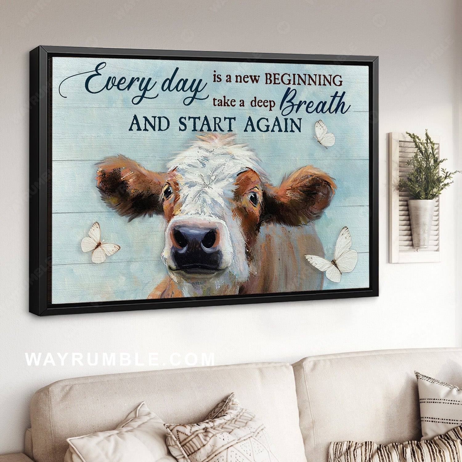 Lovely cow, Cow artwork, White butterfly, Every day is a new beginning - Jesus Landscape Canvas Prints, Home Decor Wall Art