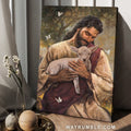 Peace drawing, Little lamb, Happy Jesus, Stunning scene - Jesus Portrait Canvas Prints, Home Decor Wall Art