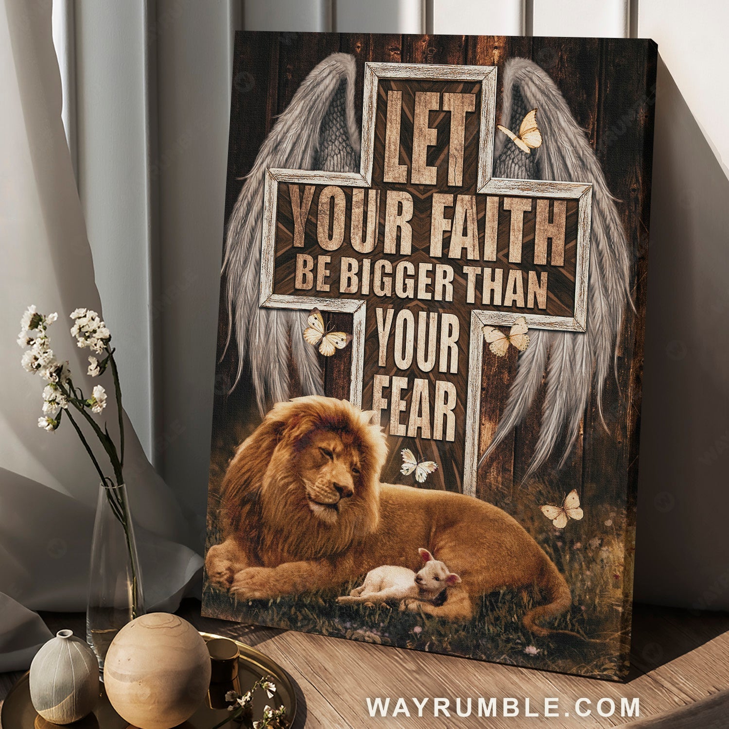 Cross symbol, Stunning angel wings, Lion, Let your faith be bigger than your fear - Jesus Portrait Canvas Prints, Home Decor Wall Art