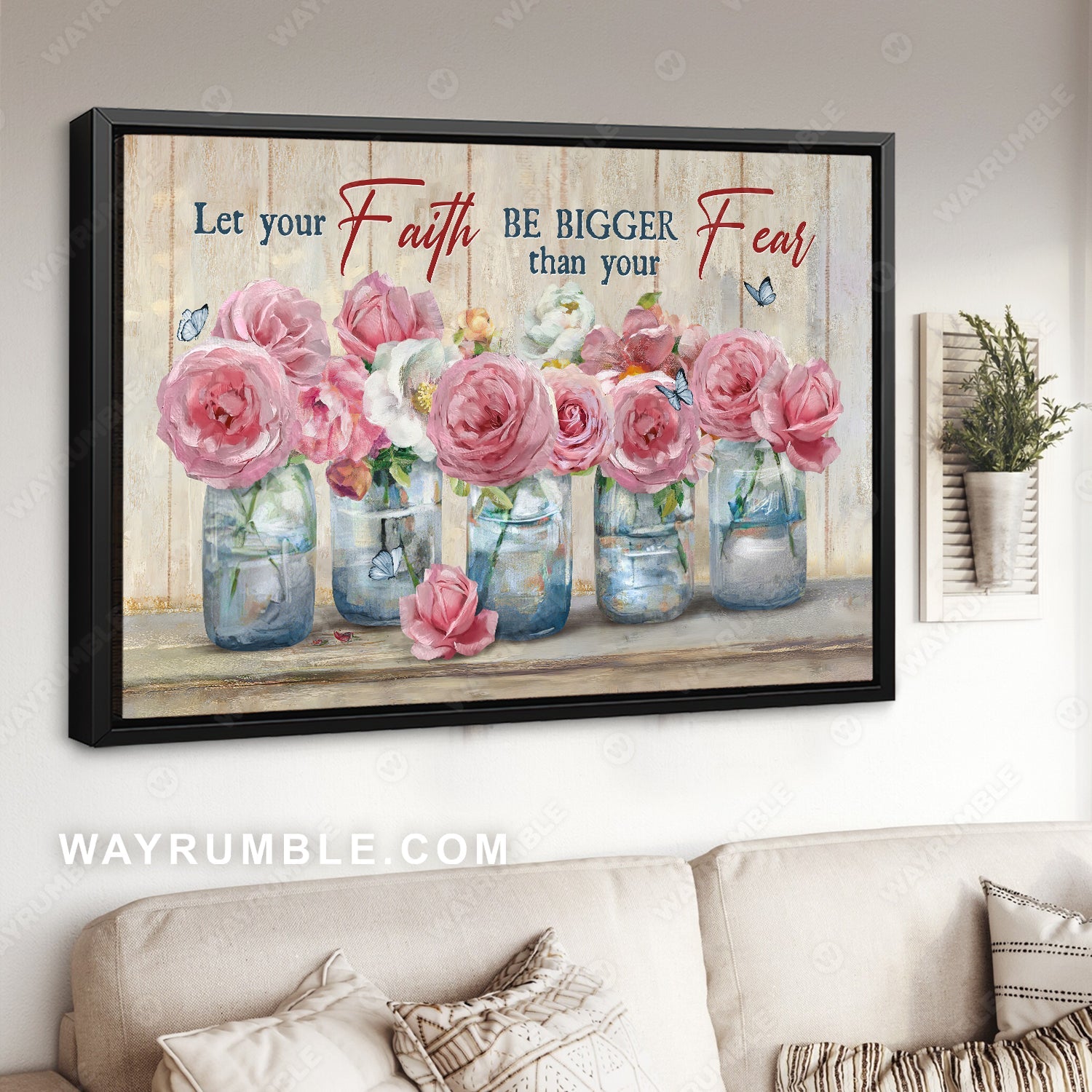 Stunning rose, Vintage flower, Butterfly, Let your faith be bigger than your fear - Jesus Landscape Canvas Prints, Home Decor Wall Art