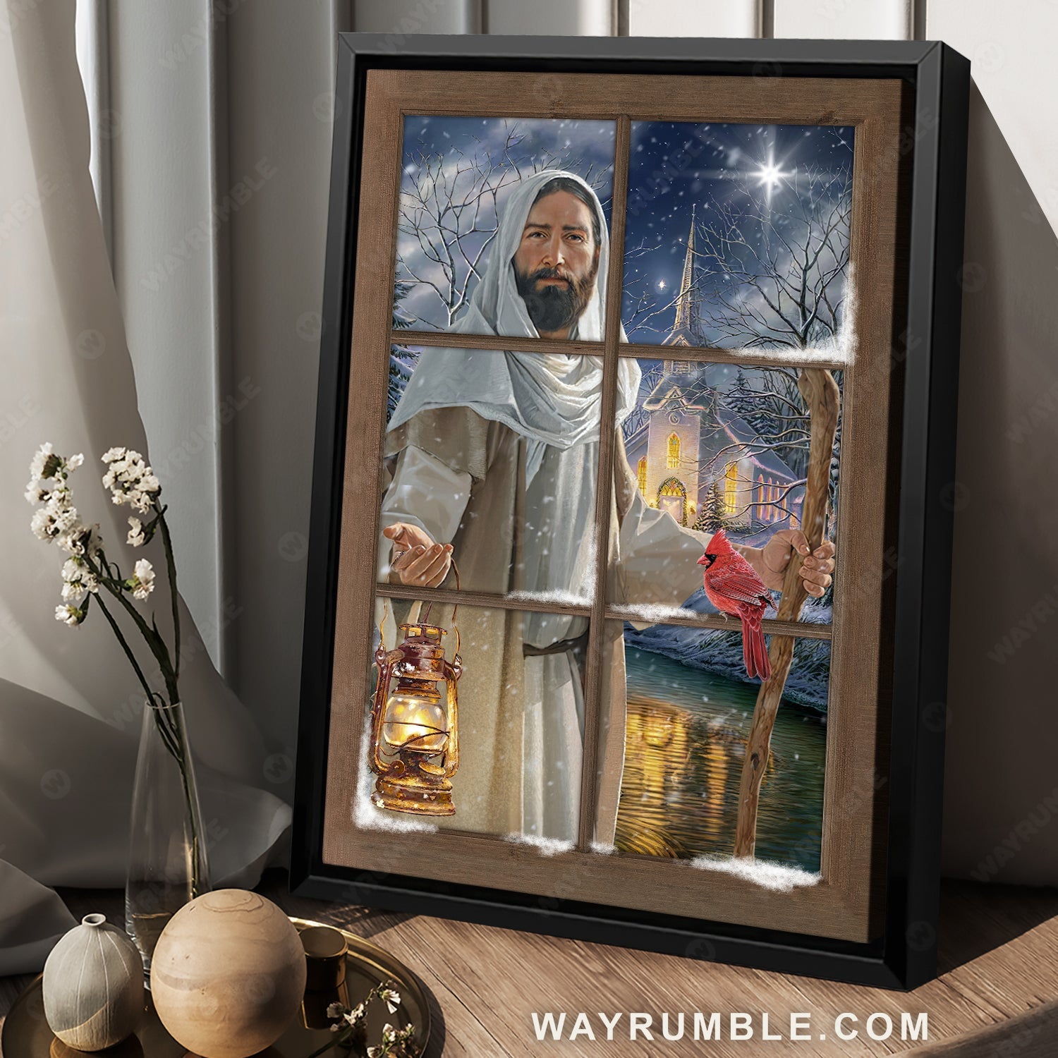 Blue night, Beautiful Jesus drawing, Pretty lantern, Lucky cardinal - Jesus Portrait Canvas Prints, Home Decor Wall Art