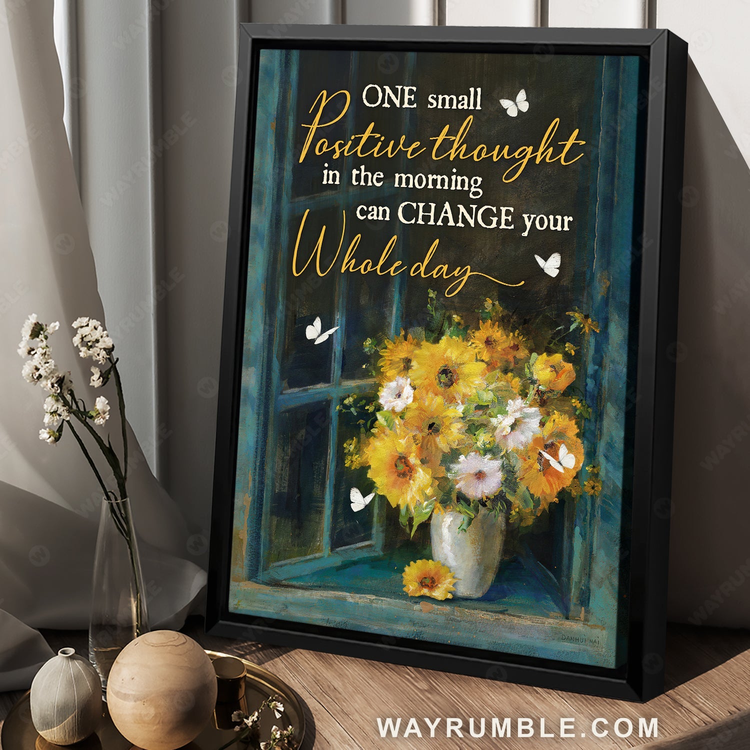 Pretty flower artwork, Vintage window, One small positive thought in the morning - Jesus Portrait Canvas Prints, Home Decor Wall Art