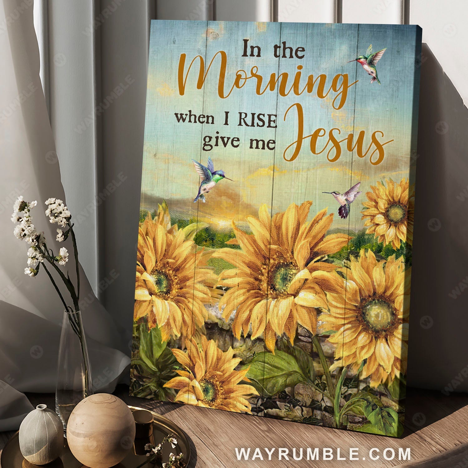 Sunflower field, Hummingbird, Beautiful sky, Give me Jesus - Jesus Portrait Canvas Prints, Christian Wall Art