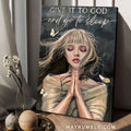 Praying girl, Beautiful girl, Dark background, Give it to God - Jesus Portrait Canvas Prints, Christian Wall Art