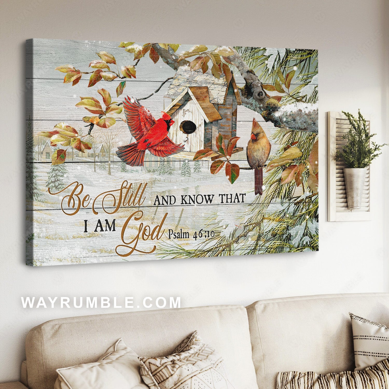 Spring forest, Lovely cardinal, Birdhouse, Be still and know that I am God - Jesus Landscape Canvas Prints, Home Decor Wall Art