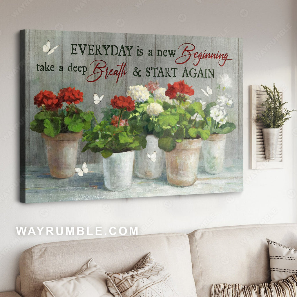Watercolor hydrangea flower, White butterfly, Every day is a new beginning - Jesus Landscape Canvas Prints, Home Decor Wall Art
