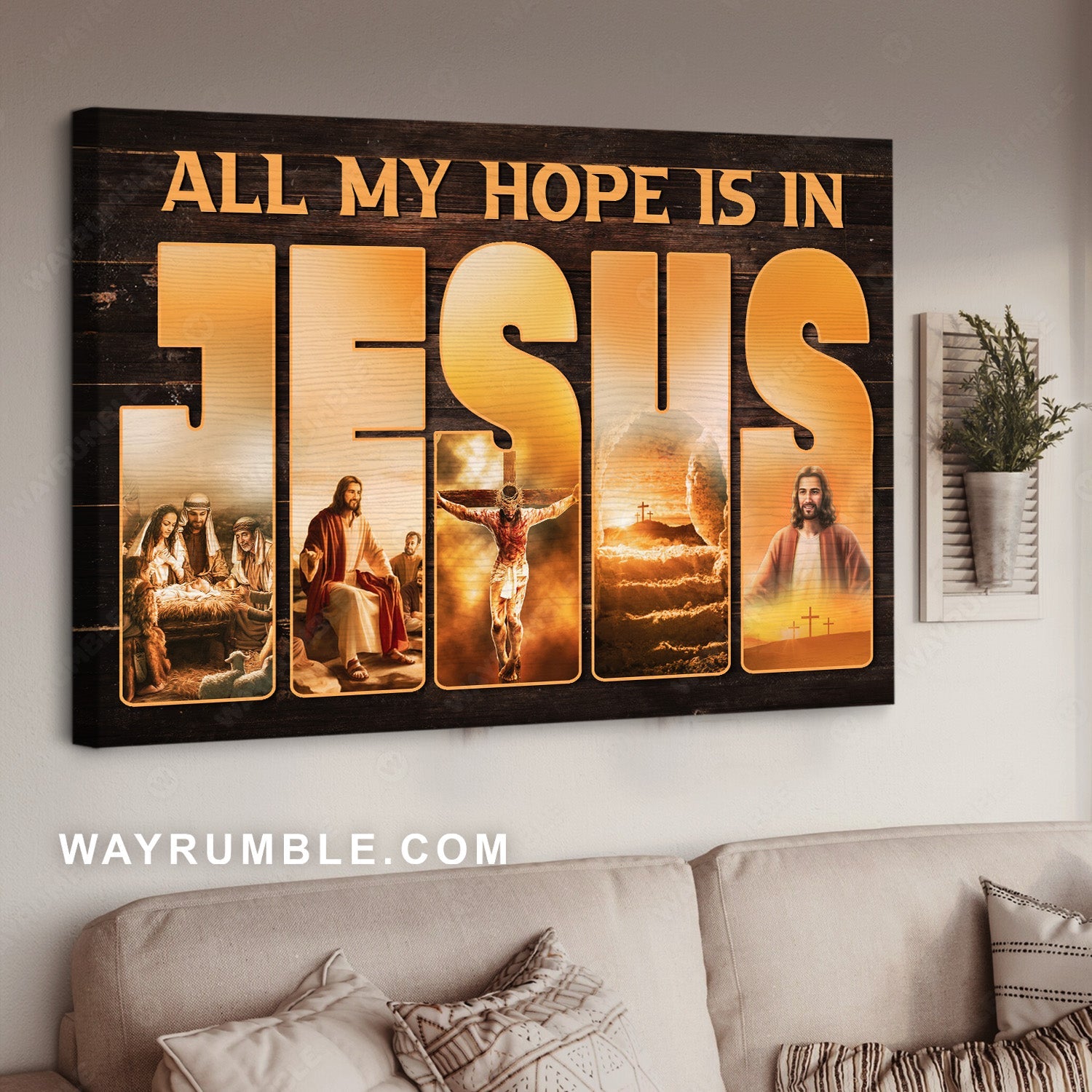 Jesus was born, Jesus on the cross, All my hope is in Jesus - Jesus Landscape Canvas Prints, Home Decor Wall Art