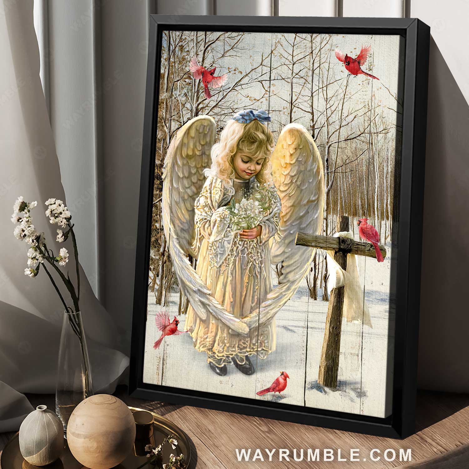 Little angel, Wooden cross, Beautiful forest, Cardinal drawing - Jesus Portrait Canvas Prints, Home Decor Wall Art
