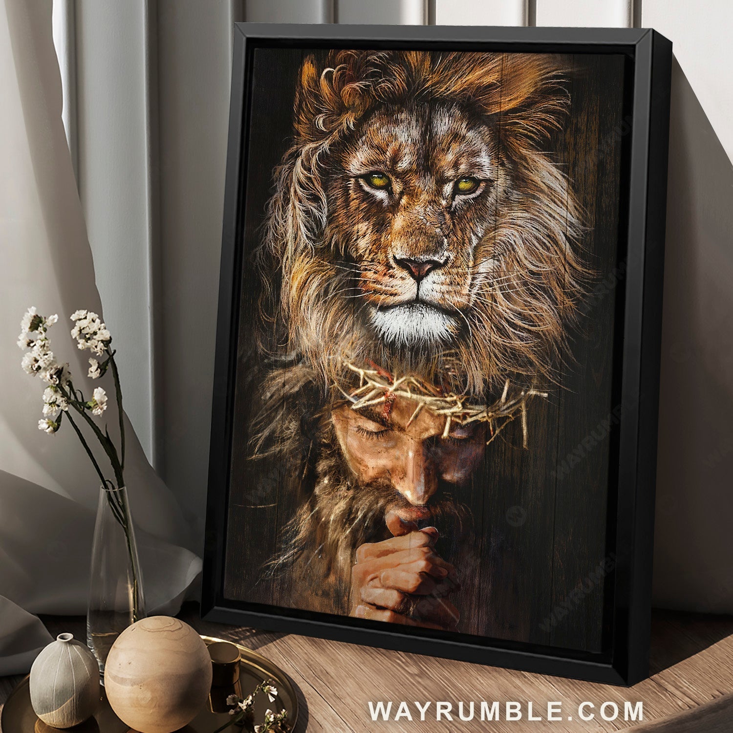 Beautiful lion of Judah, Pray for healing, Crown of thorn - Jesus Portrait Canvas Prints, Home Decor Wall Art