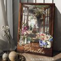 Flower garden, Beautiful scene, Sunlight, Hummingbird, Just breathe - Jesus Portrait Canvas Prints, Christian Wall Art