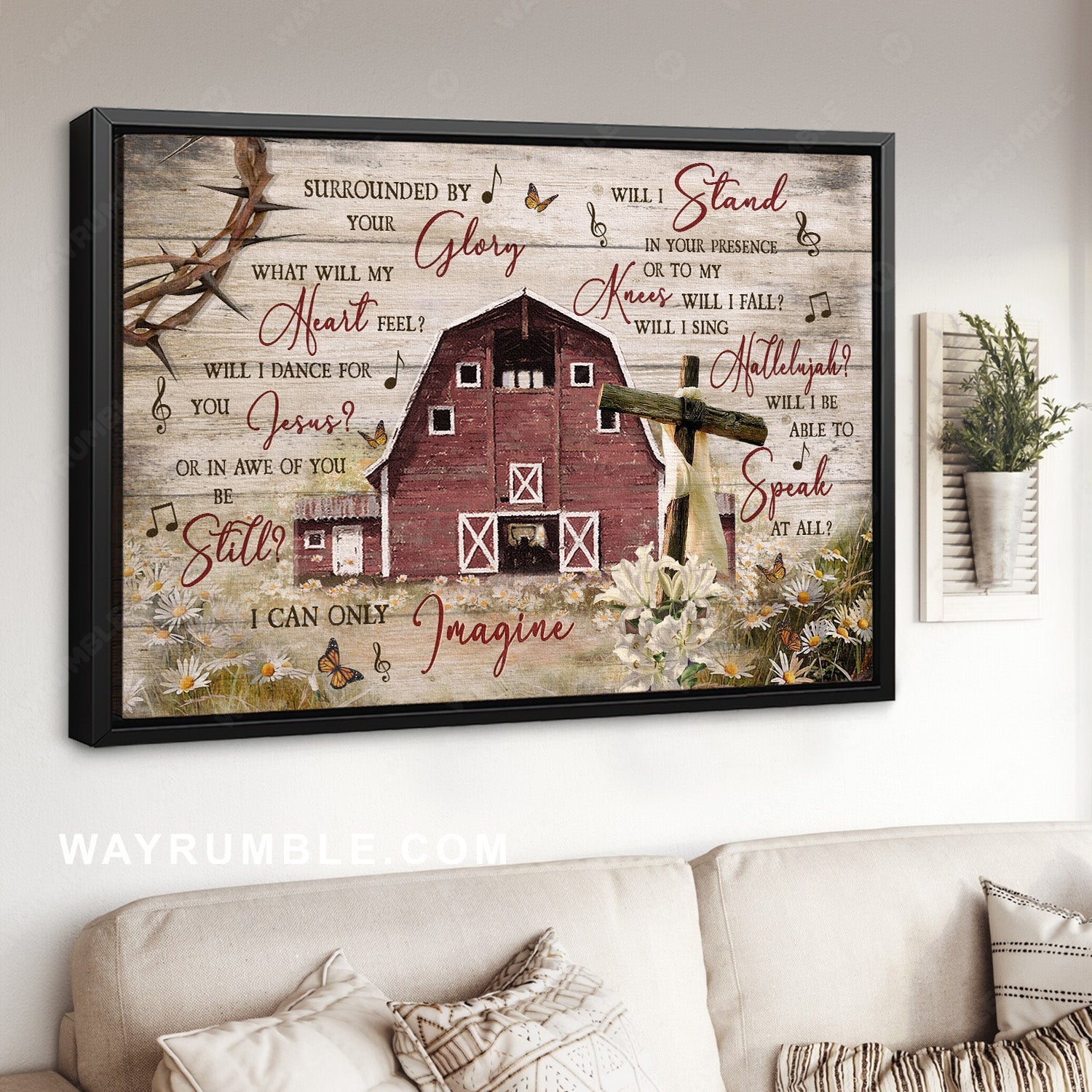 Beautiful house, Flower field, Cross symbol, I can only imagine - Jesus Landscape Canvas Prints, Home Decor Wall Art