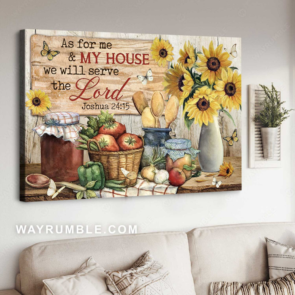 Pretty sunflower, Vintage kitchen, As for me and my house - Jesus Landscape Canvas Prints, Christian Wall Art