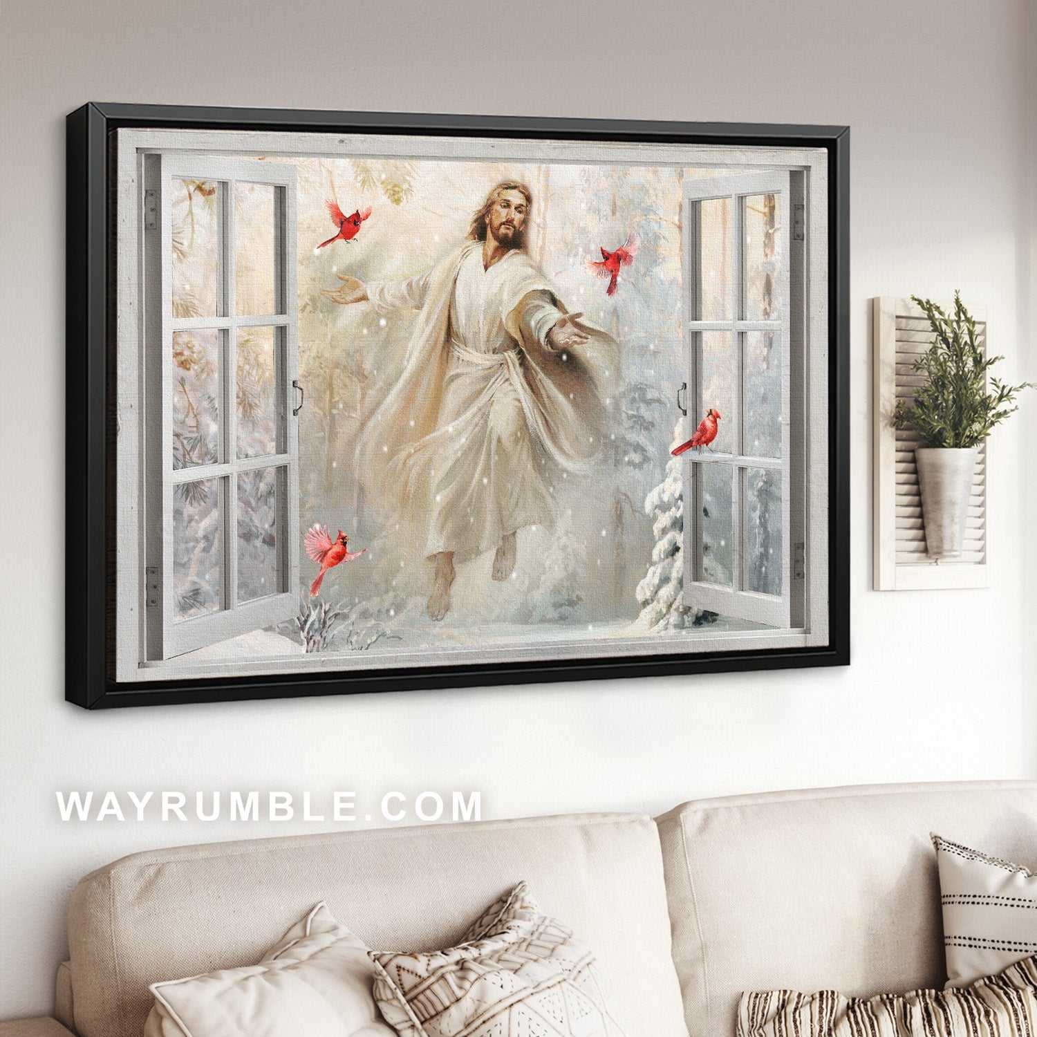 Walking with Jesus, Dance with me, Winter forest, Beautiful cardinal - Jesus Landscape Canvas Prints, Home Decor Wall Art