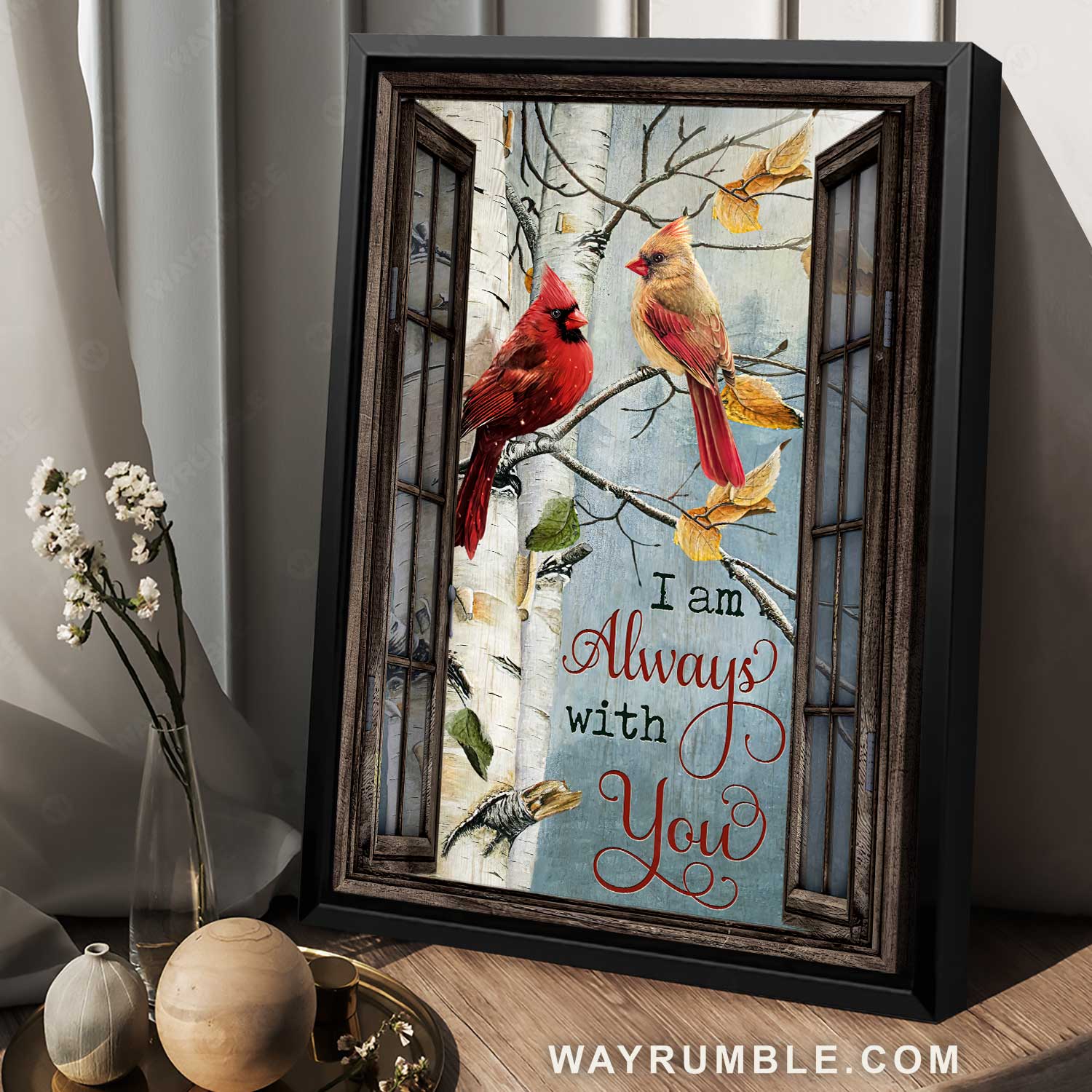 Pretty cardinal, Autumn vibe, Brown window, I am always with you - Jesus Portrait Canvas Prints, Home Decor Wall Art