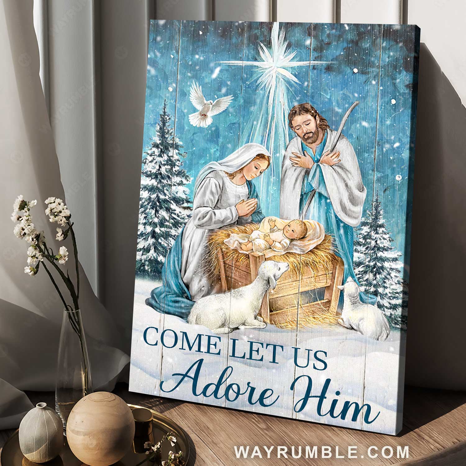 Blue night, Beautiful Maria, Jesus was born, Come let us adore him - Jesus Portrait Canvas Prints, Home Decor Wall Art