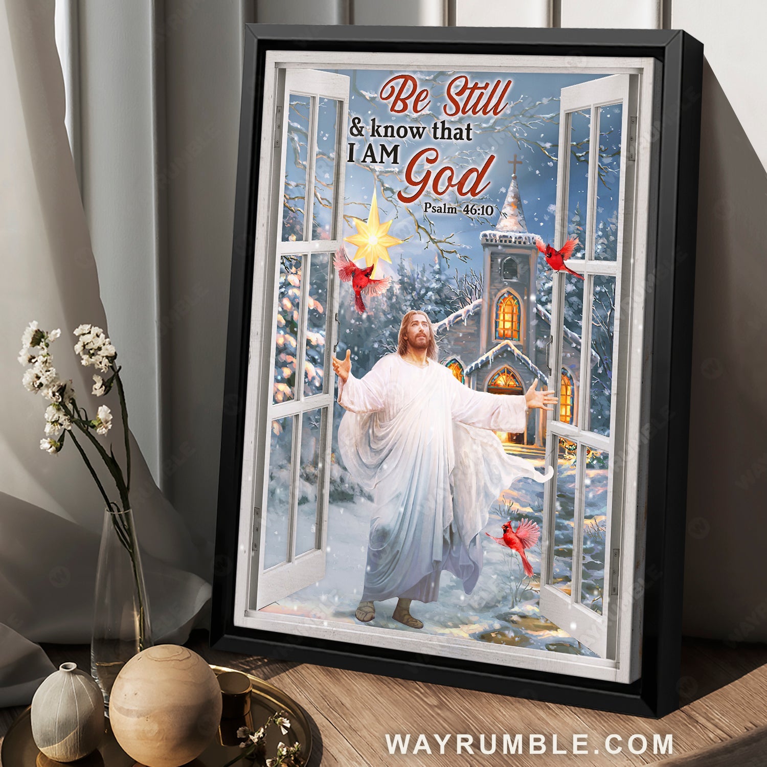Christmas night, Stunning church, Cardinal, Be still and know that I am God - Jesus Portrait Canvas Prints, Home Decor Wall Art