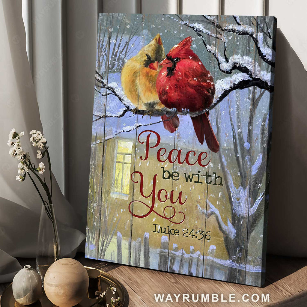 Lovely cardinal, Winter night, White snow, Peace be with you - Jesus Portrait Canvas Prints, Home Decor Wall Art