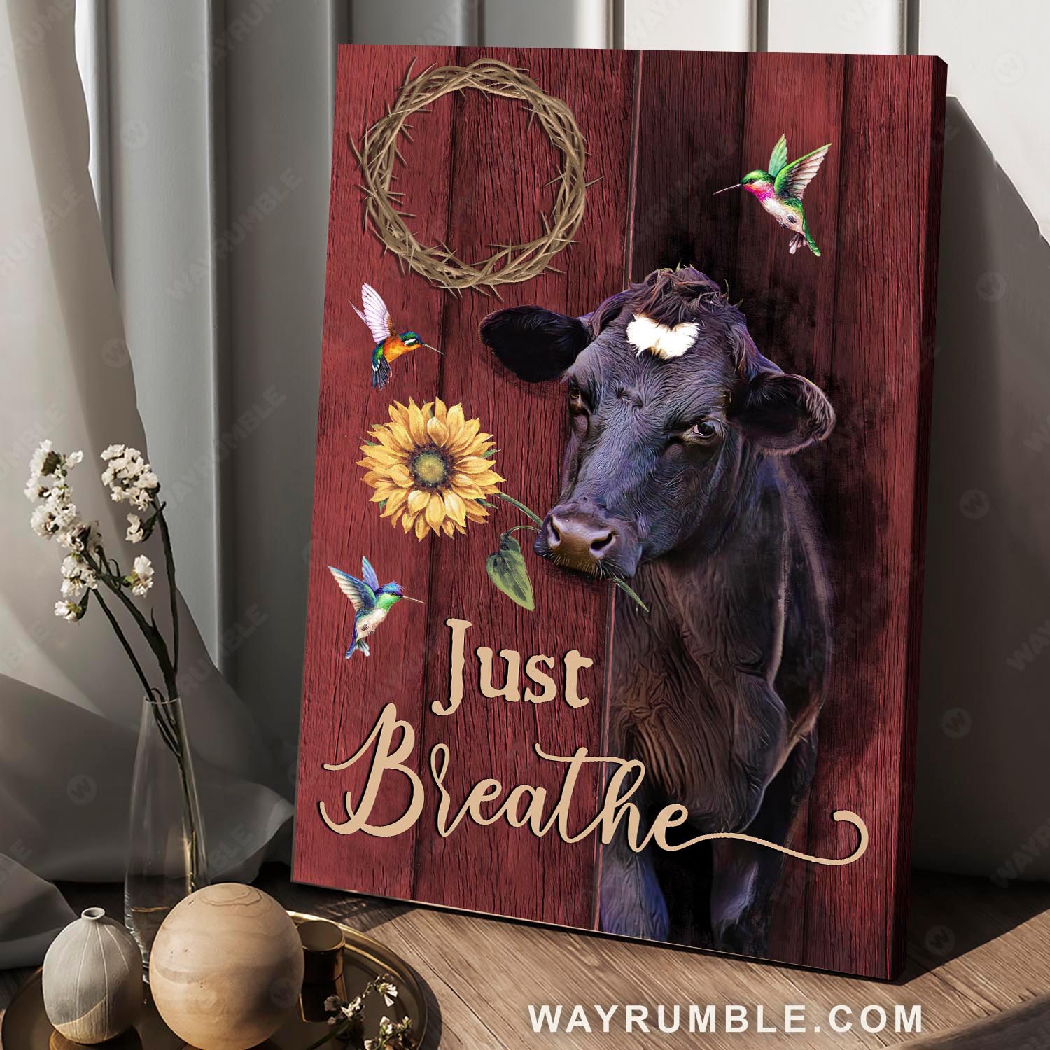 Angus cow, Sunflower, Life on farm, Crown of thorns, Just breath - Jesus Portrait Canvas Prints, Christian Wall Art