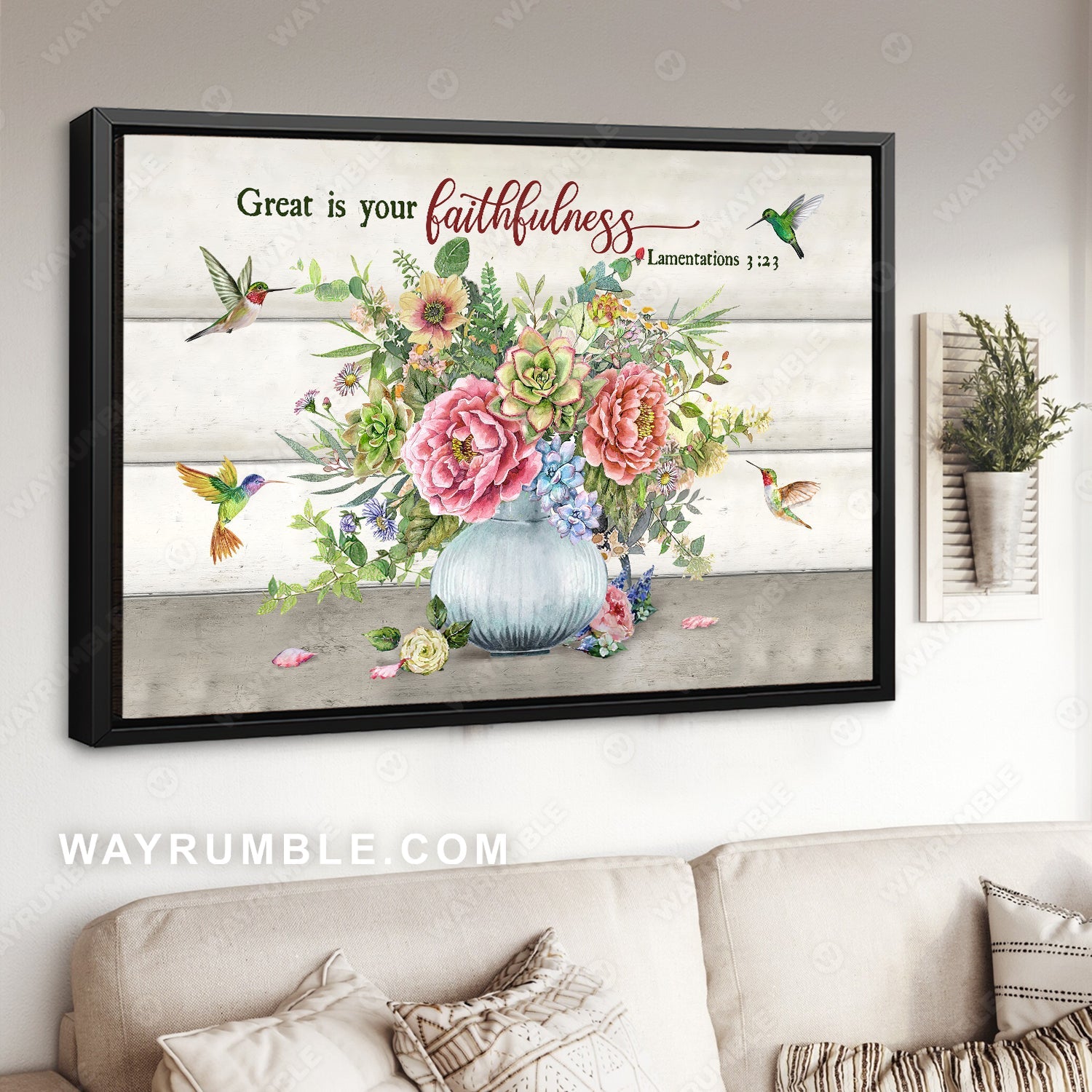 Colorful flower, Brilliant drawing, Hummingbird, Great is your faithfulness - Jesus Landscape Canvas Prints, Home Decor Wall Art