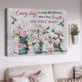Pink peony flower, Jasmine vase, Hummingbird, Every day is a new beginning - Jesus Landscape Canvas Prints, Home Decor Wall Art
