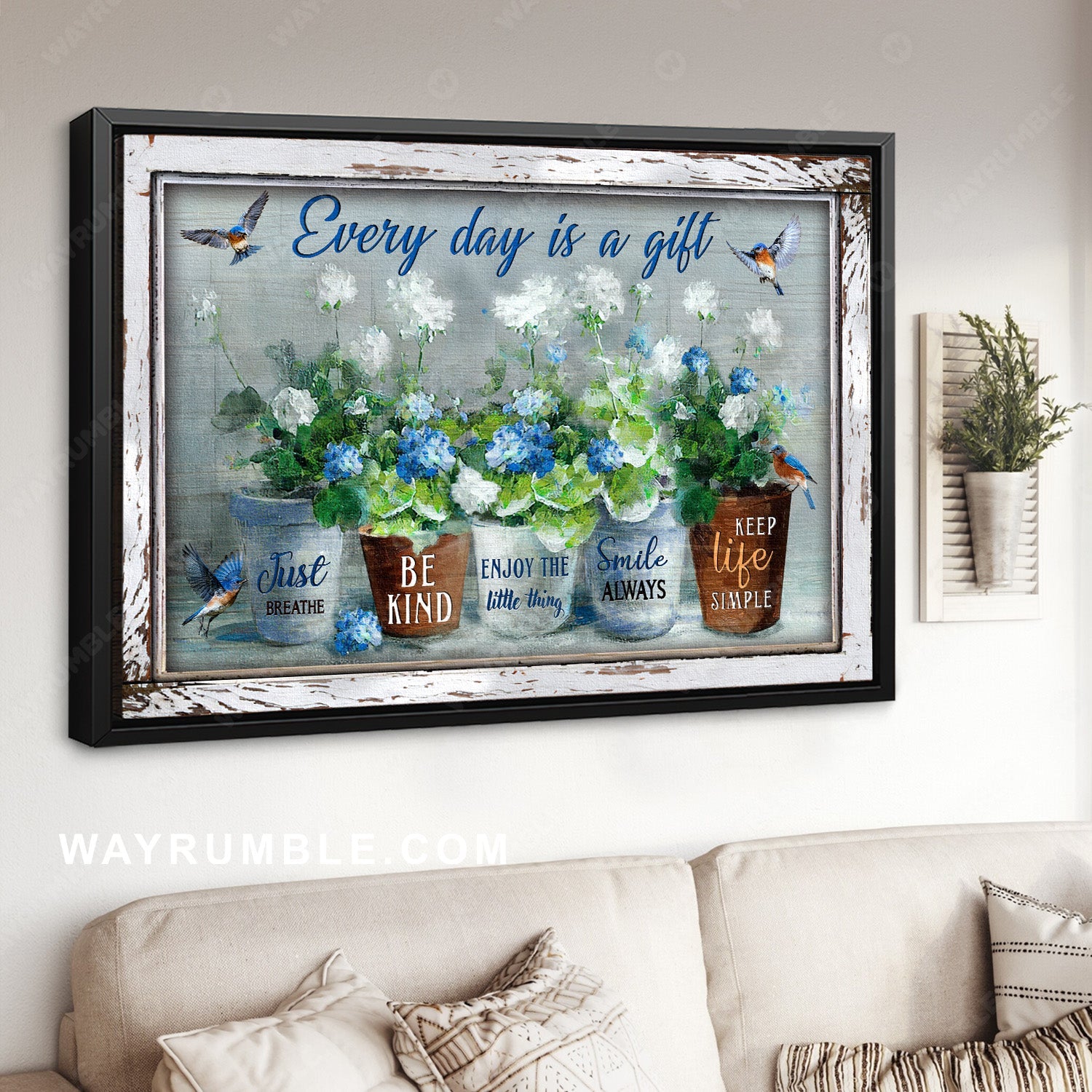 Green garden, Eastern bluebird painting, Every day is a gift - Jesus Landscape Canvas Prints, Home Decor Wall Art