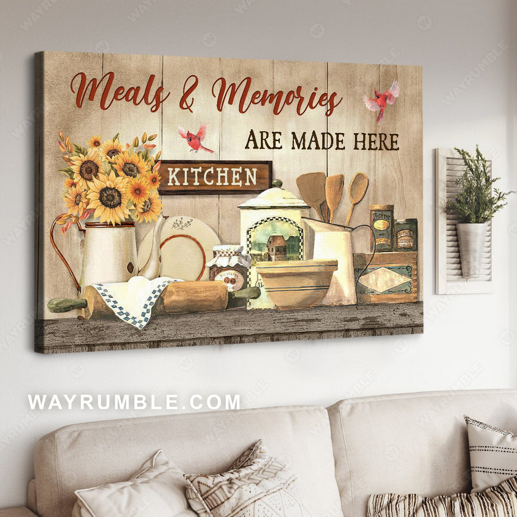 Kitchen painting, Sunflower vase, Meals and memories are made here kitchen - Jesus Landscape Canvas Prints, Home Decor Wall Art
