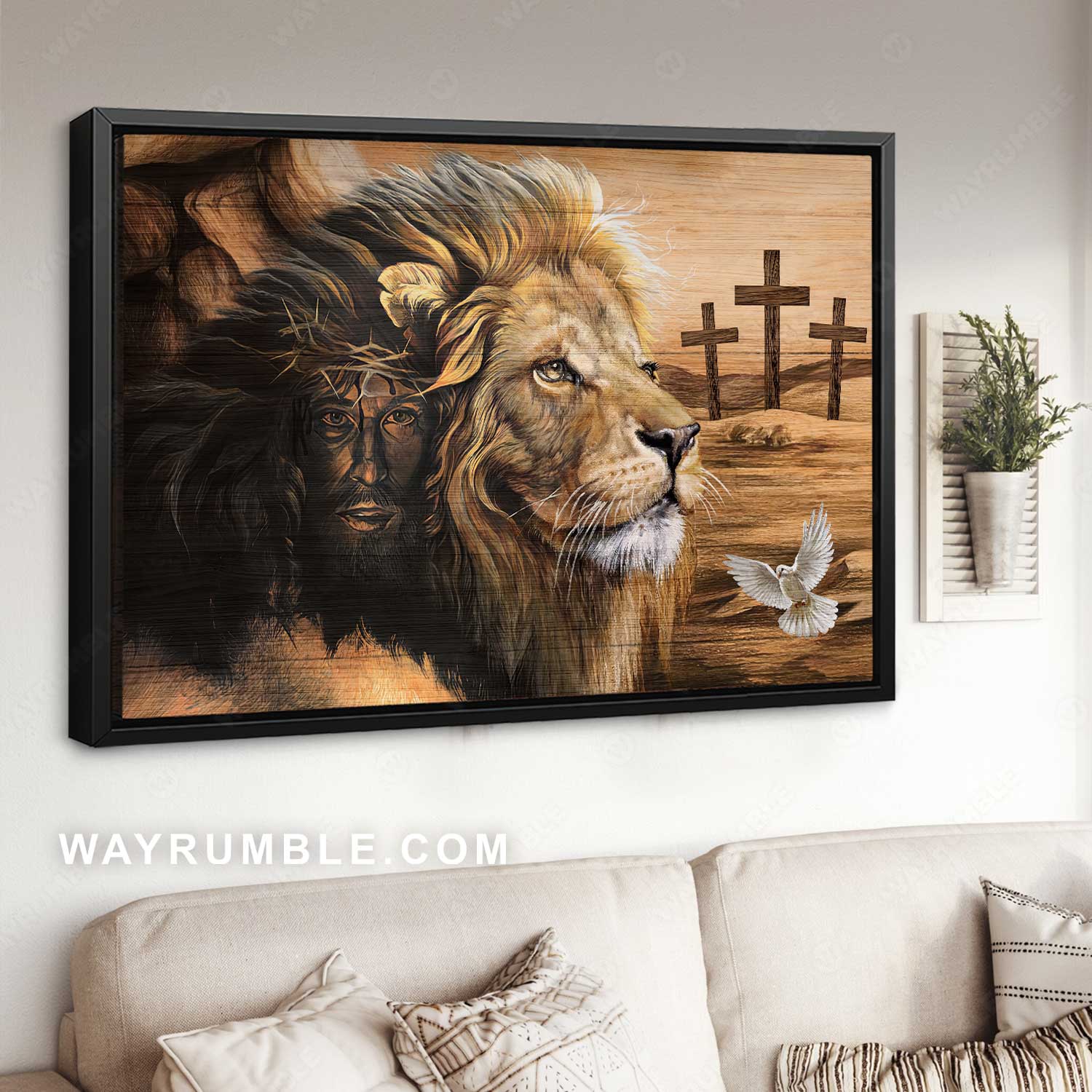 Unique Jesus face, Lion of Judah, Lovely dove, Wooden cross - Jesus Landscape Canvas Prints, Home Decor Wall Art