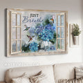 Blue hydrangea, Green hummingbird, Window frame, Just breathe - Jesus Landscape Canvas Prints, Christian Wall Art