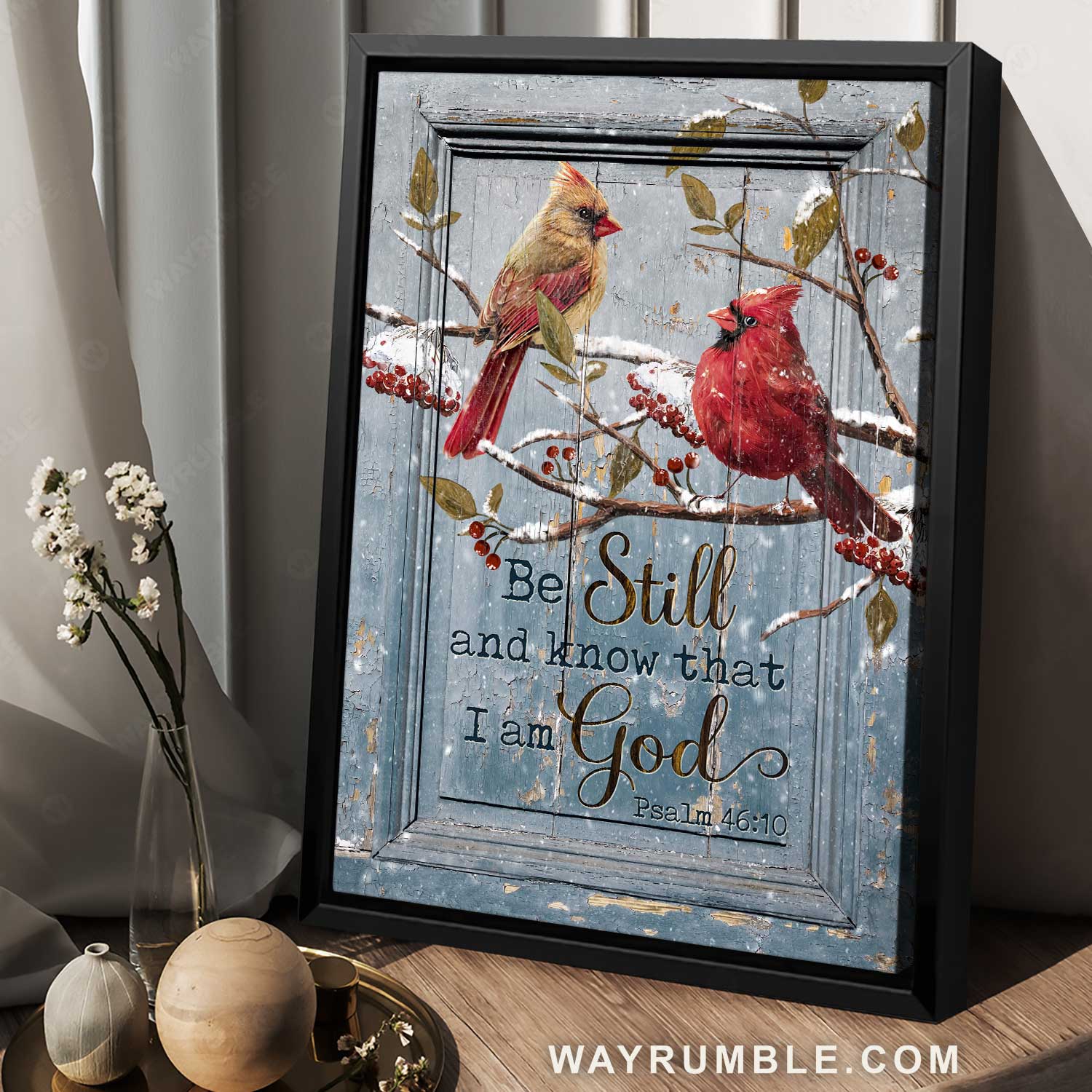 Watercolor drawing, Lovely cardinal, Cranberry forest, Be still and know I am God - Jesus Portrait Canvas Prints, Home Decor Wall Art