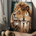 Big lion, Stunning face, Crown of thorn, Beautiful cross painting - Jesus Portrait Canvas Prints, Home Decor Wall Art