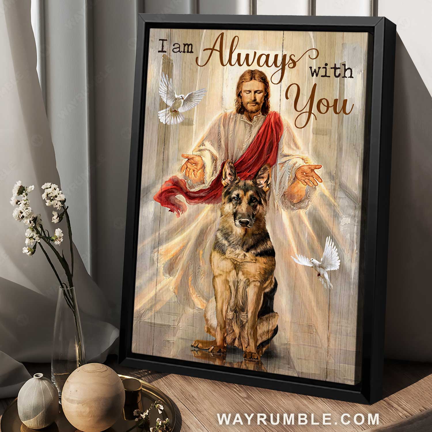 German Shepherd, Jesus artwork, White dove, I'm always with you - Jesus Portrait Canvas Prints, Home Decor Wall Art