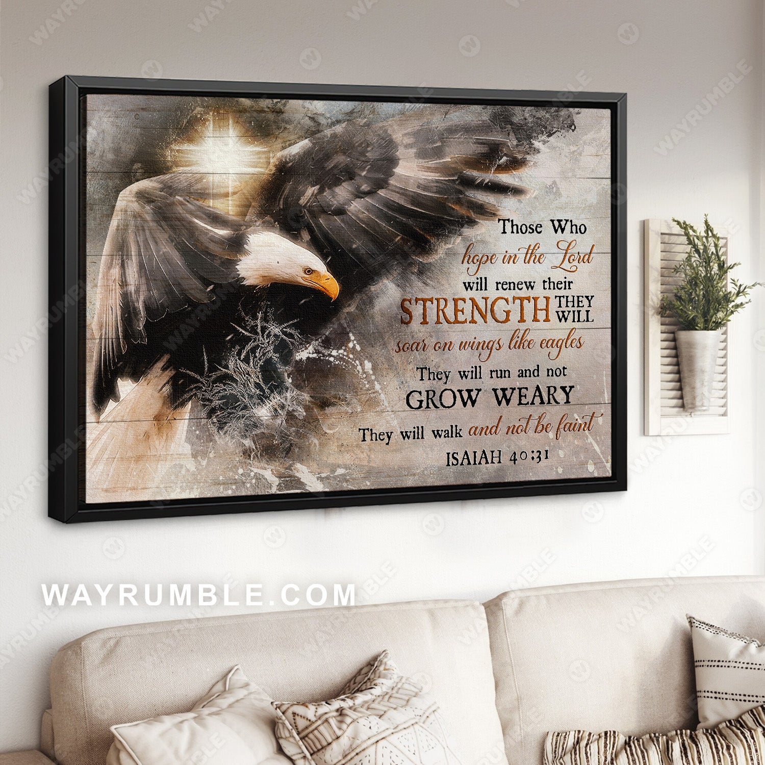 Bald eagle, Cross symbol, They will walk and not be faint - Jesus Landscape Canvas Prints, Christian Wall Art
