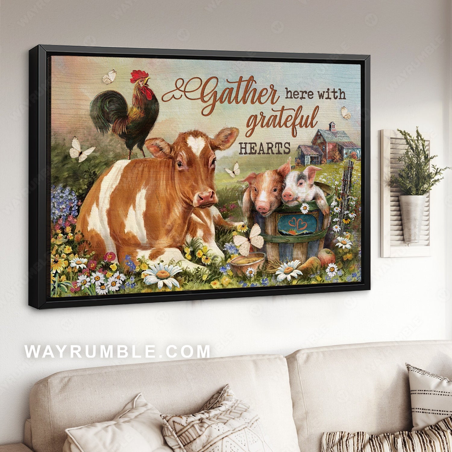 Beautiful animals, Farm painting, Gather here with grateful hearts - Jesus Landscape Canvas Prints, Christian Wall Art