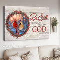 Cranberry wreath, Cardinal drawing, Blue forest, Be still and know that I am God - Jesus Landscape Canvas Prints, Christian Wall Art