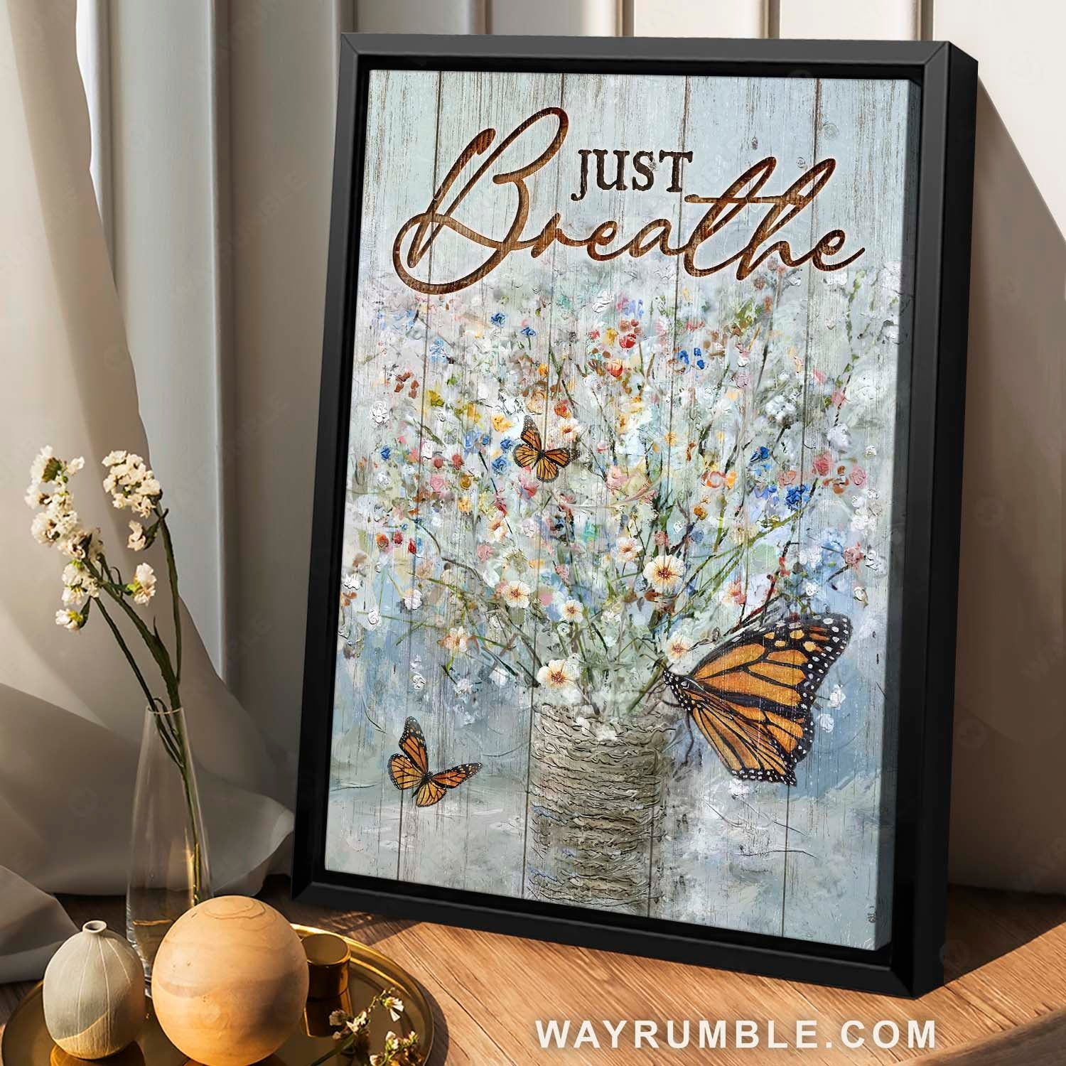 Amazing flower vase, Monarch butterfly, Watercolor painting, Just breathe - Jesus Portrait Canvas Prints, Home Decor Wall Art